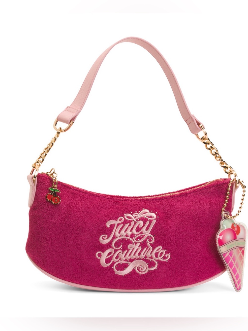 Juicy Couture Hot Pink Suede Shoulder Bag with Light Pink Strap